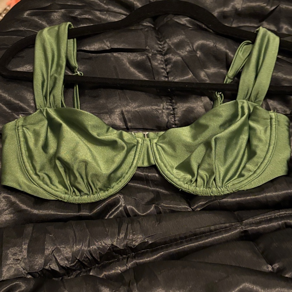 Abercrombie & Fitch Green Satin Bikini Top